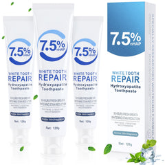 Hydroxyapatite toothpaste 3-pack packaging on white