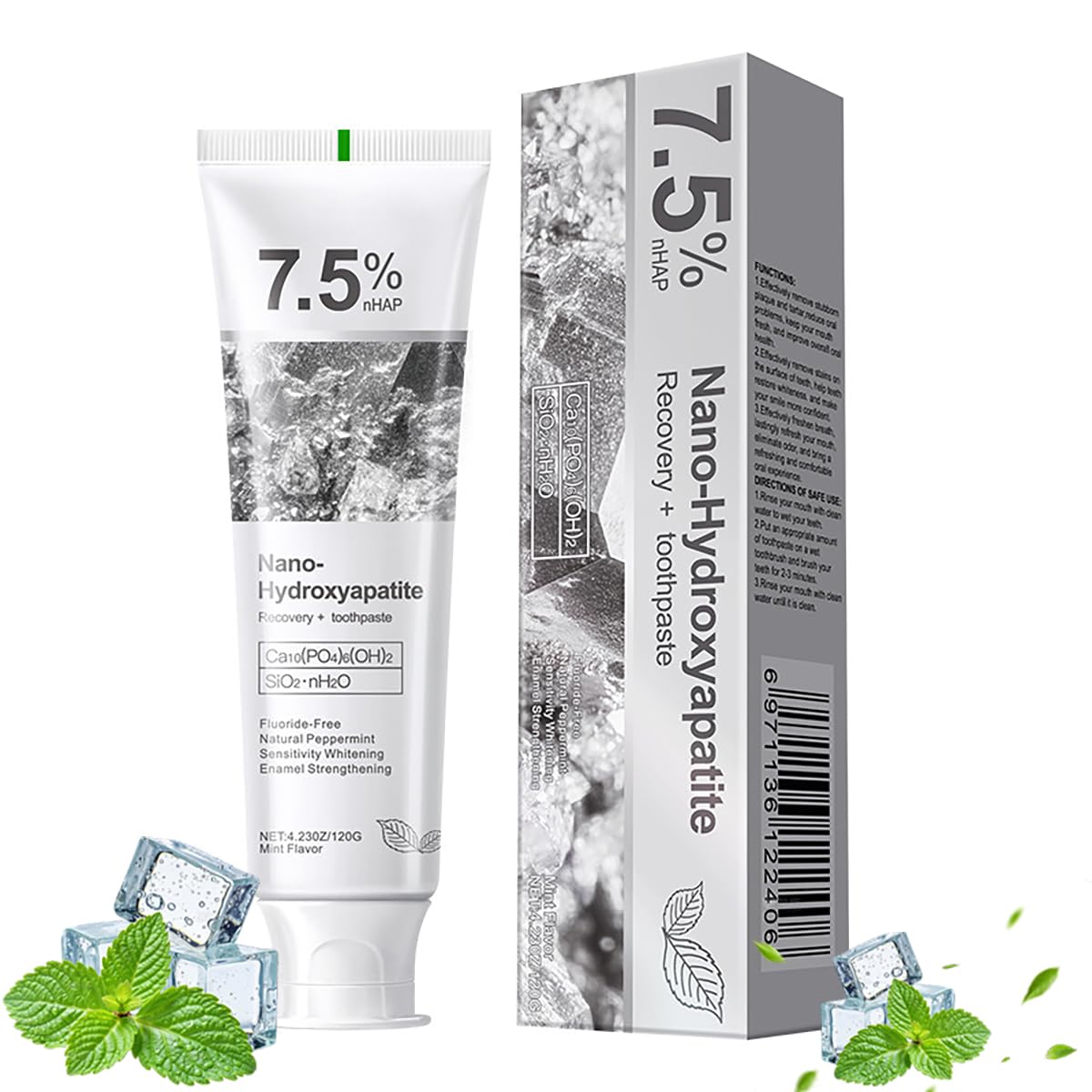 7.5% hydroxyapatite toothpaste label close-up