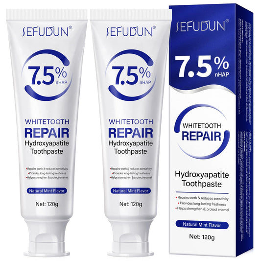 Front view of Hydroxyapatite Toothpaste 7.5% 2-pack in mint flavor