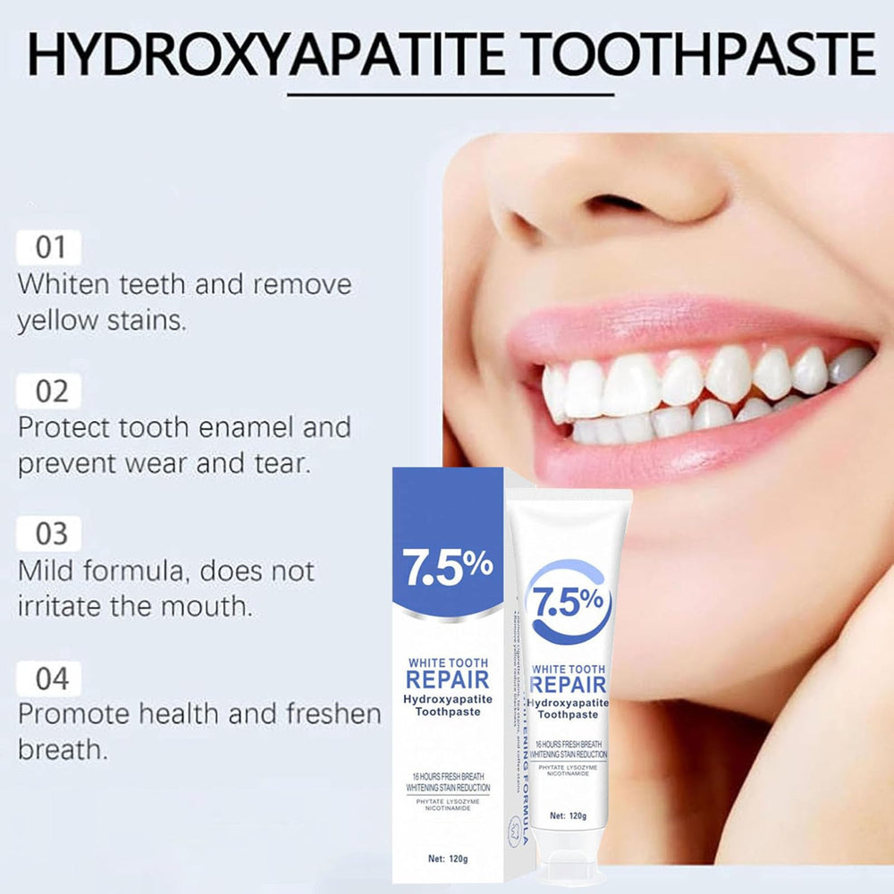 Packaging label for fluoride-free hydroxyapatite toothpaste