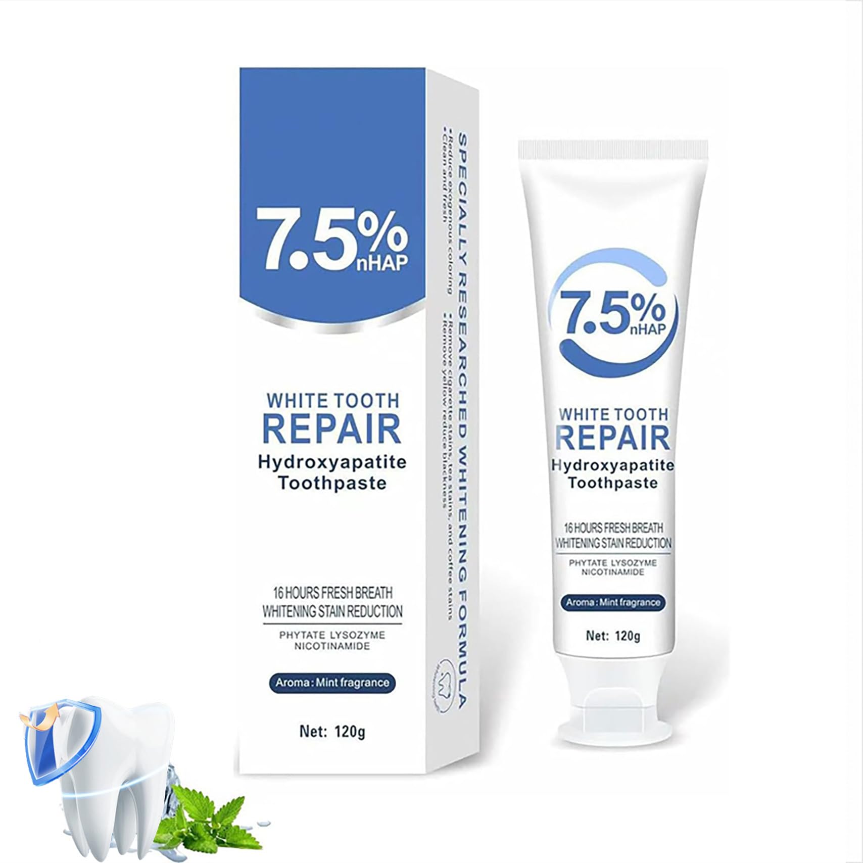 Tube of hydroxyapatite toothpaste for enamel protection