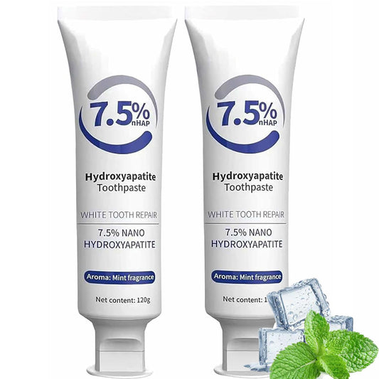 Tube of hydroxyapatite toothpaste showing enamel protection