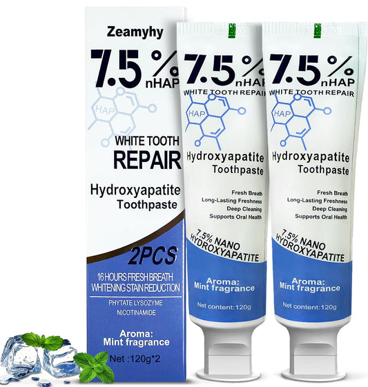 Enamel protection toothpaste tube featuring hydroxyapatite