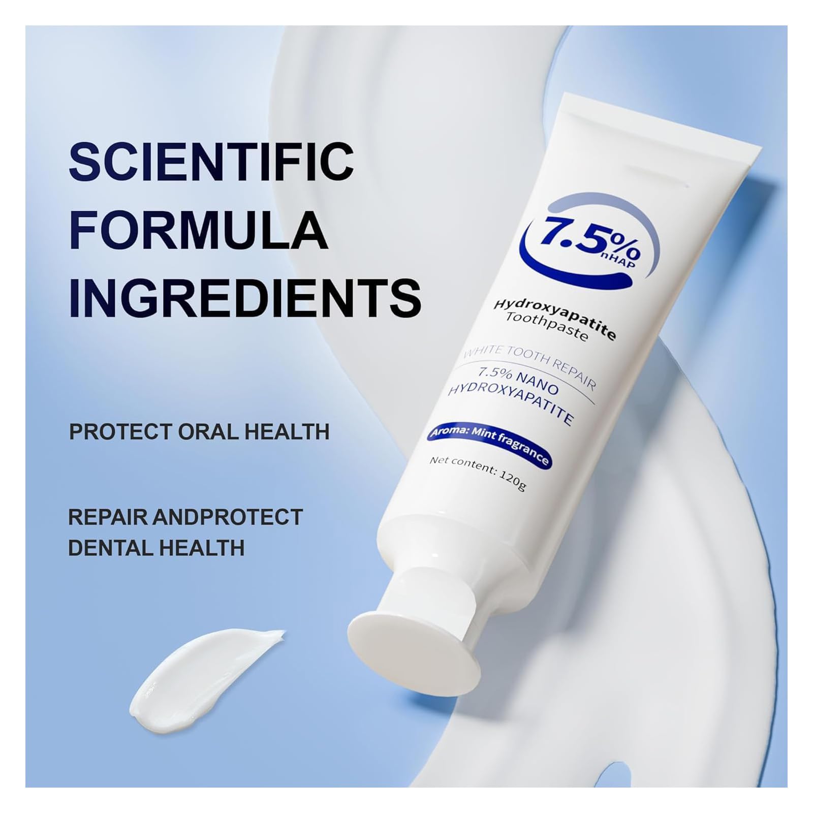 Visual concept of enamel protection with hydroxyapatite toothpaste