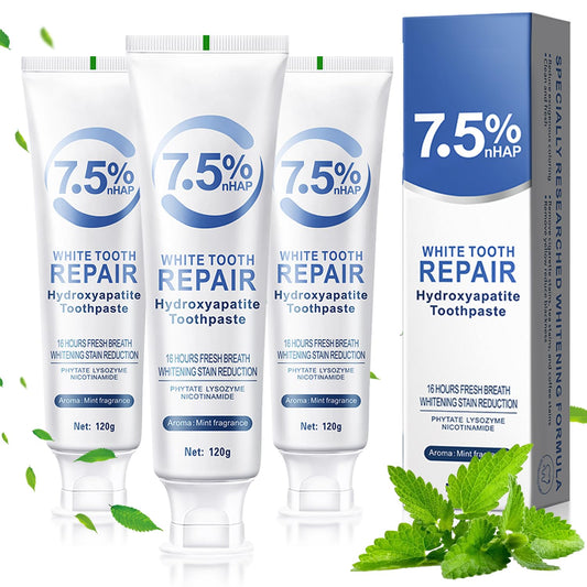 Hydroxyapatite toothpaste bottle with enamel protection concept