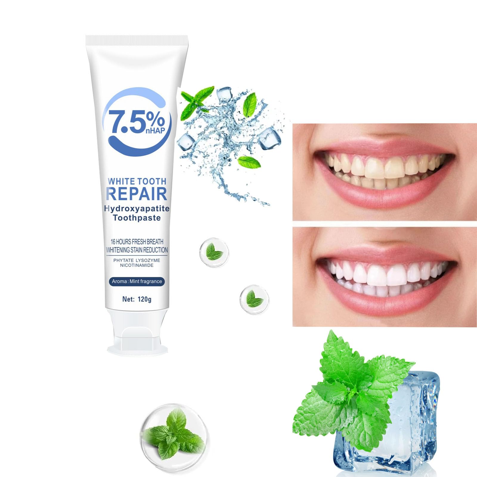 Toothpaste highlighting whitening and stain removal