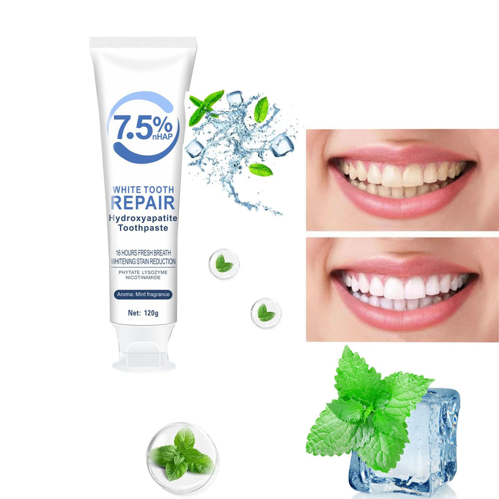 Toothpaste highlighting whitening and stain removal