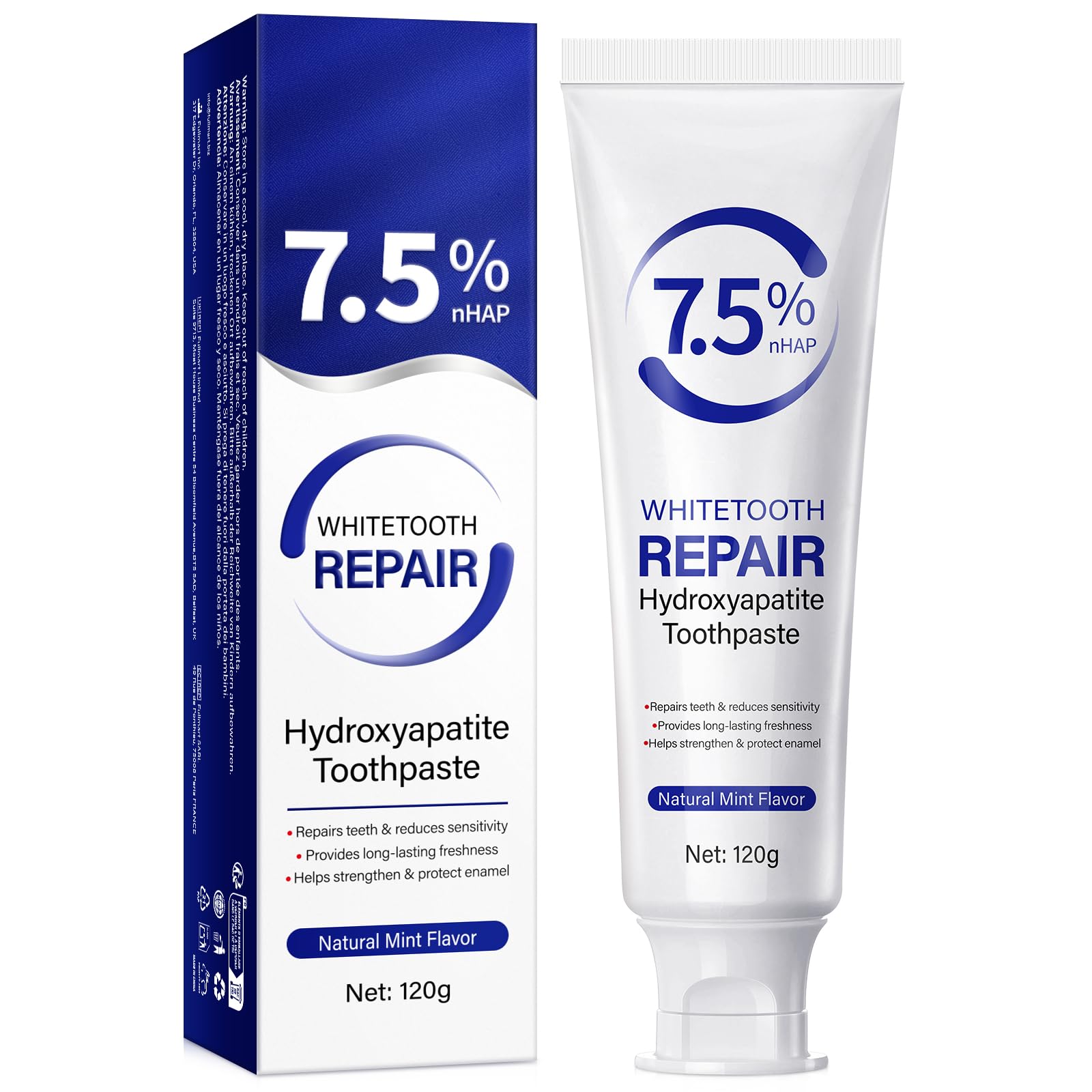 Hydroxyapatite toothpaste tube with packaging