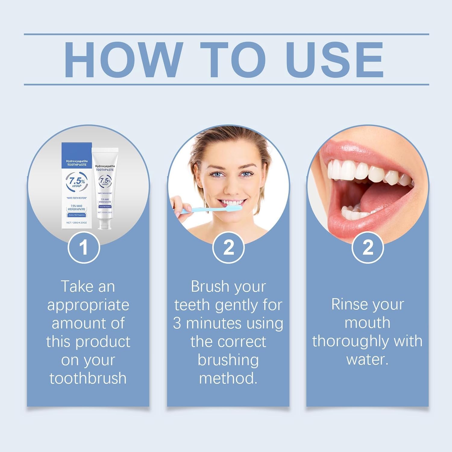 Enamel repair concept illustrated with hydroxyapatite toothpaste