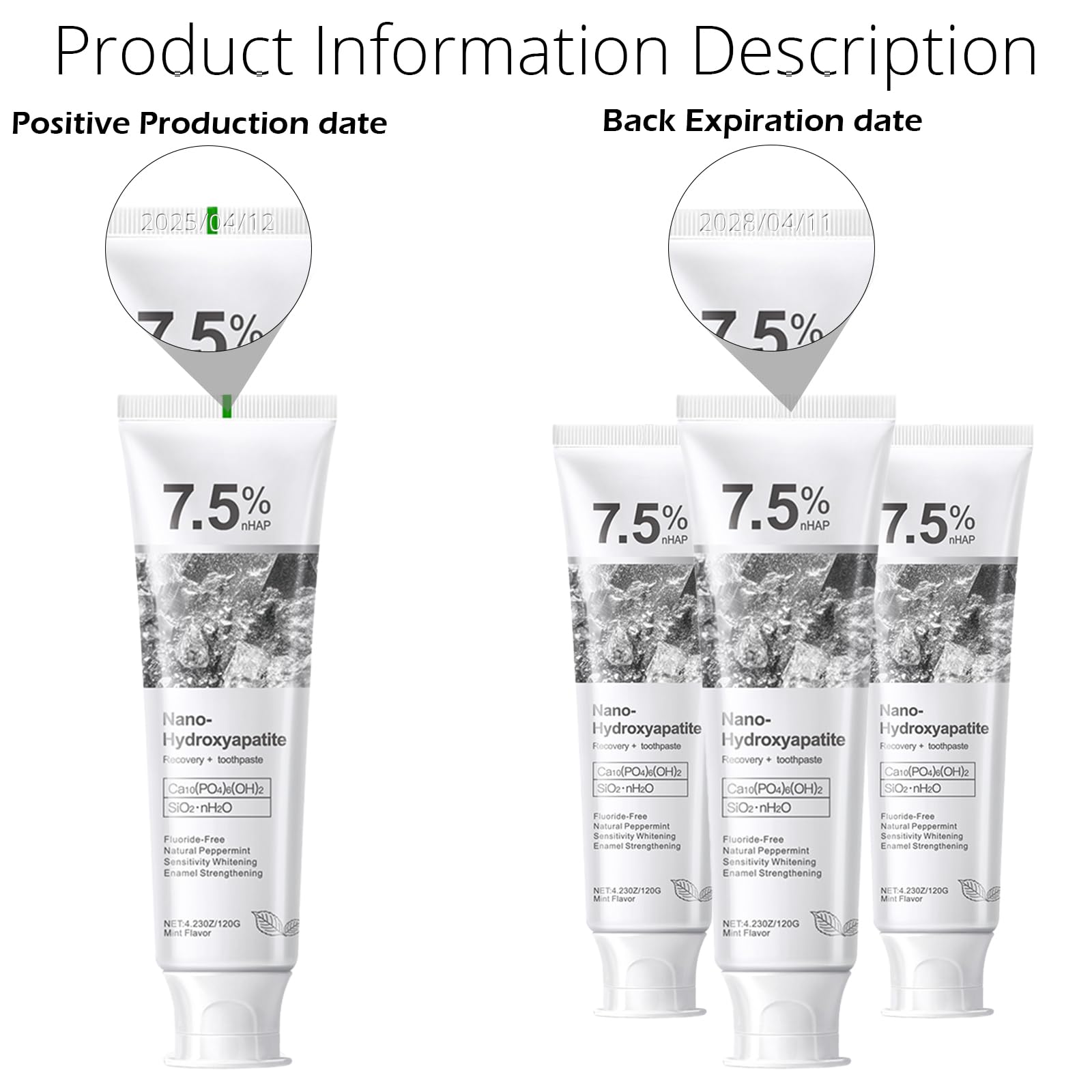 Close-up of hydroxyapatite toothpaste packaging