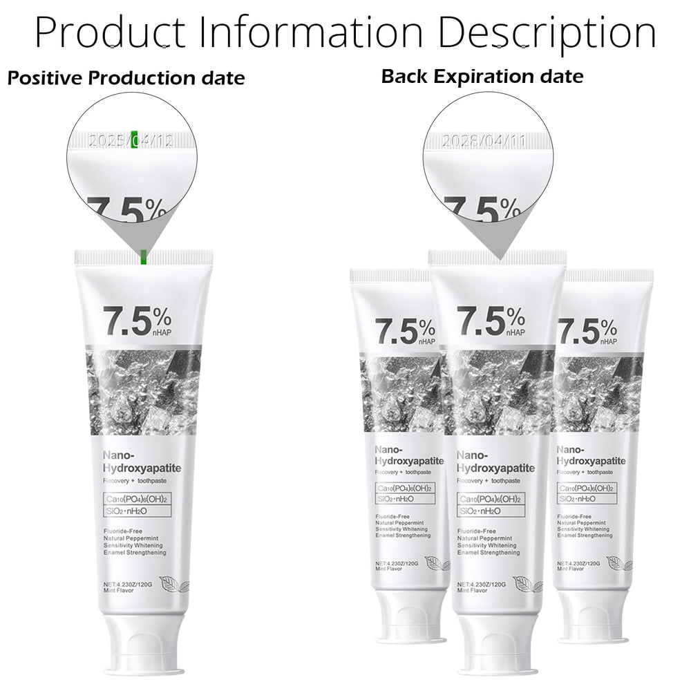 Close-up of hydroxyapatite toothpaste packaging