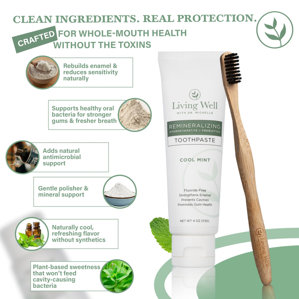 Close-up of ingredients on Hydroxyapatite Toothpaste Mint 4 oz