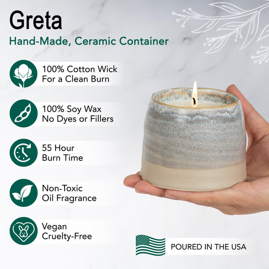 Hyggelight Greta close-up of smooth soy wax and cotton wick, highlights clean burn