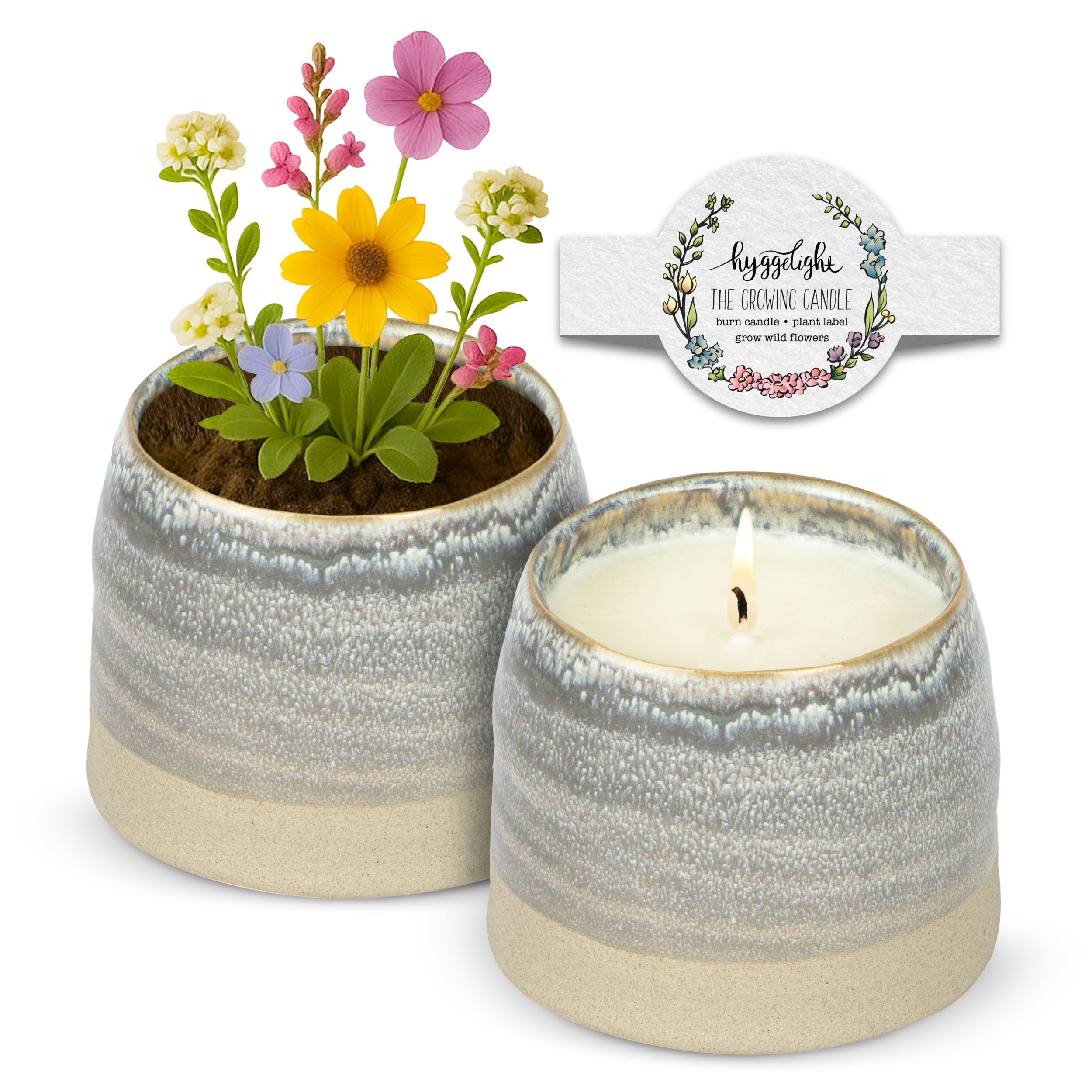 Hyggelight Greta front packaging showing ceramic pot and label, promotes reusable design
