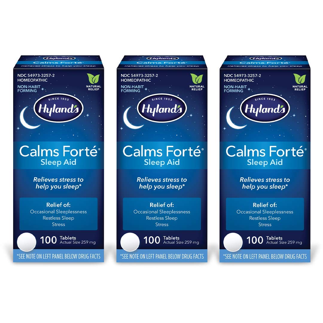 Hyland's Calms Forte bottle front showing sleep support for occasional sleeplessness.
