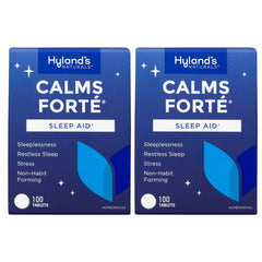 Hyland's Calms Forte bottle front shows natural sleep support and nervous tension relief.