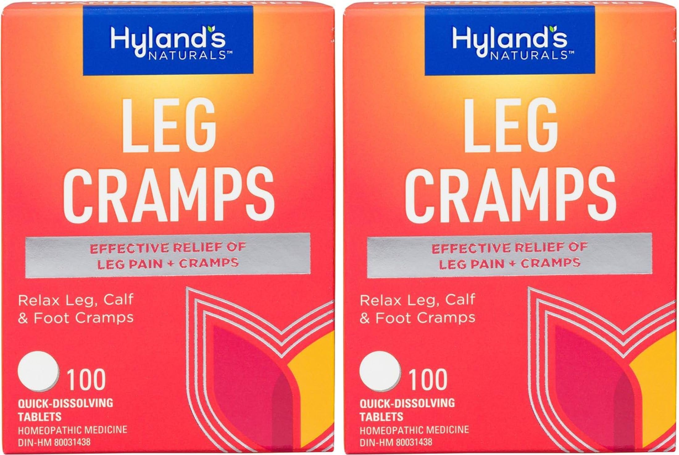 Hyland's leg cramps 2-pack bottle front offers quick, portable relief on the go.