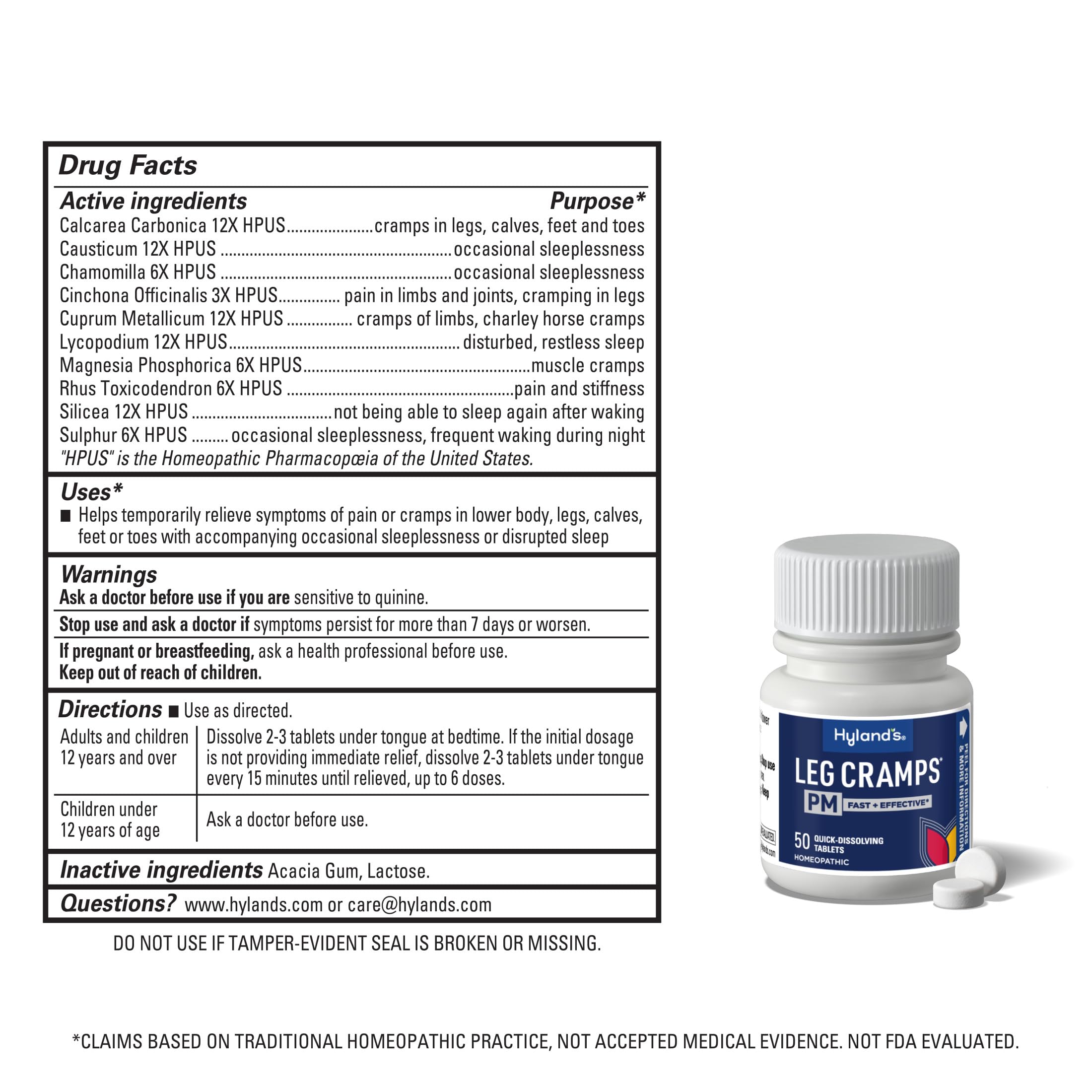 Hyland's Leg Cramps PM tablets in close-up
