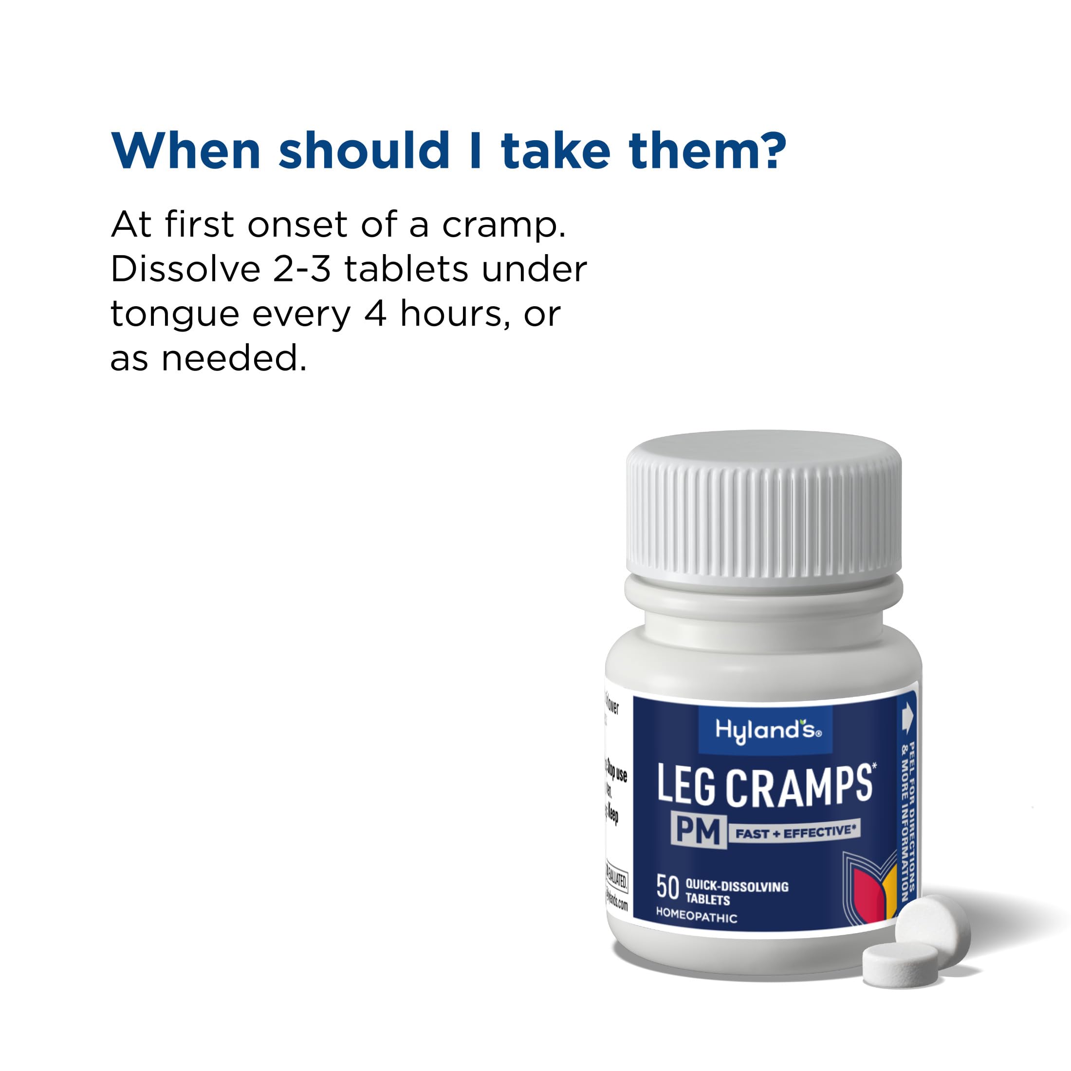 Hyland's Leg Cramps PM tablets in bottle for convenient bedtime relief.