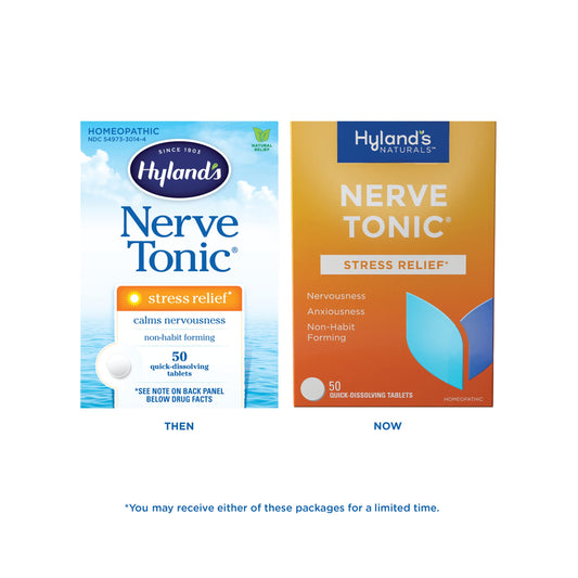 Two-pack Hyland's Nerve Tonic packaging and tablets