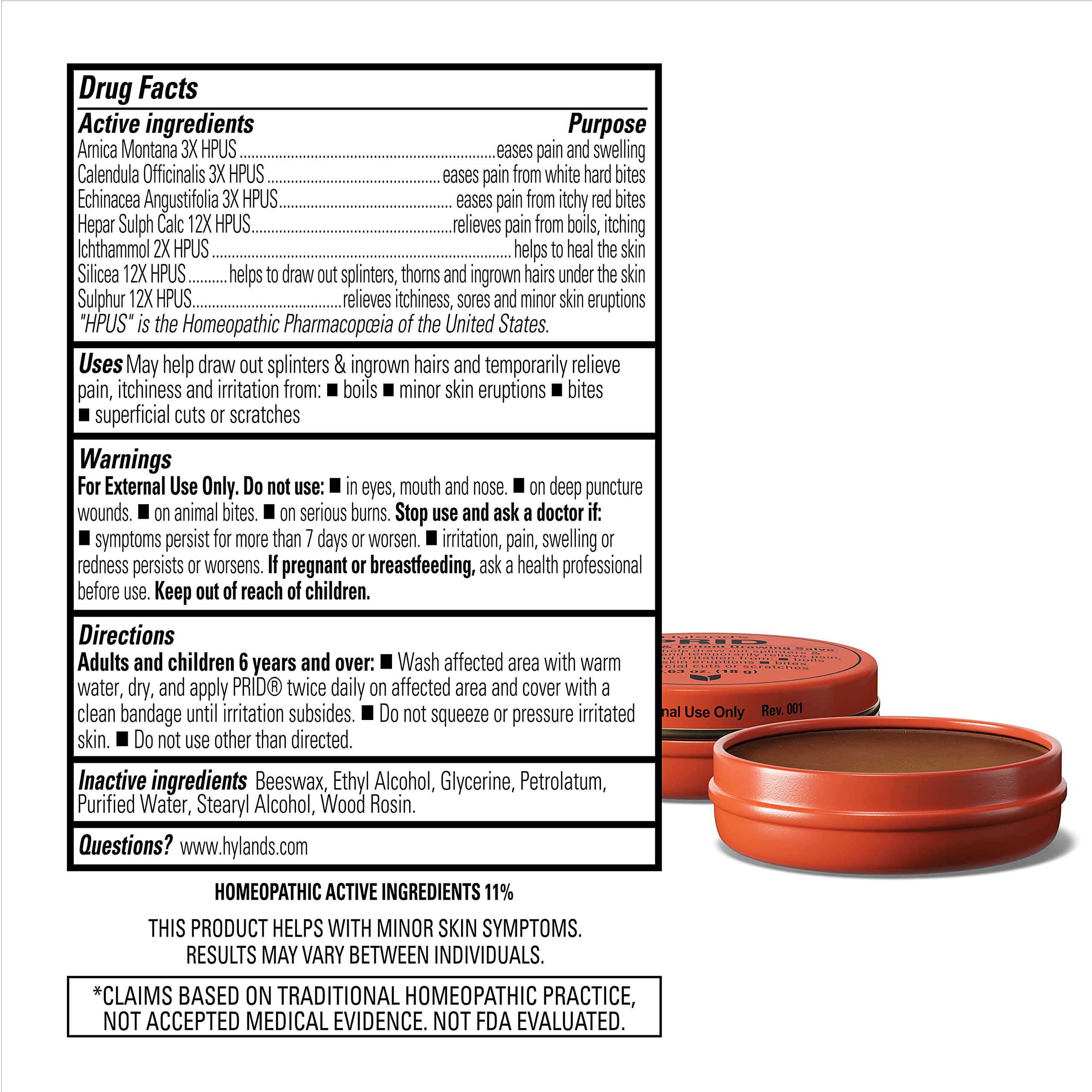 Front view of Hyland's PRID Drawing Salve Naturals bottle for 2-pack