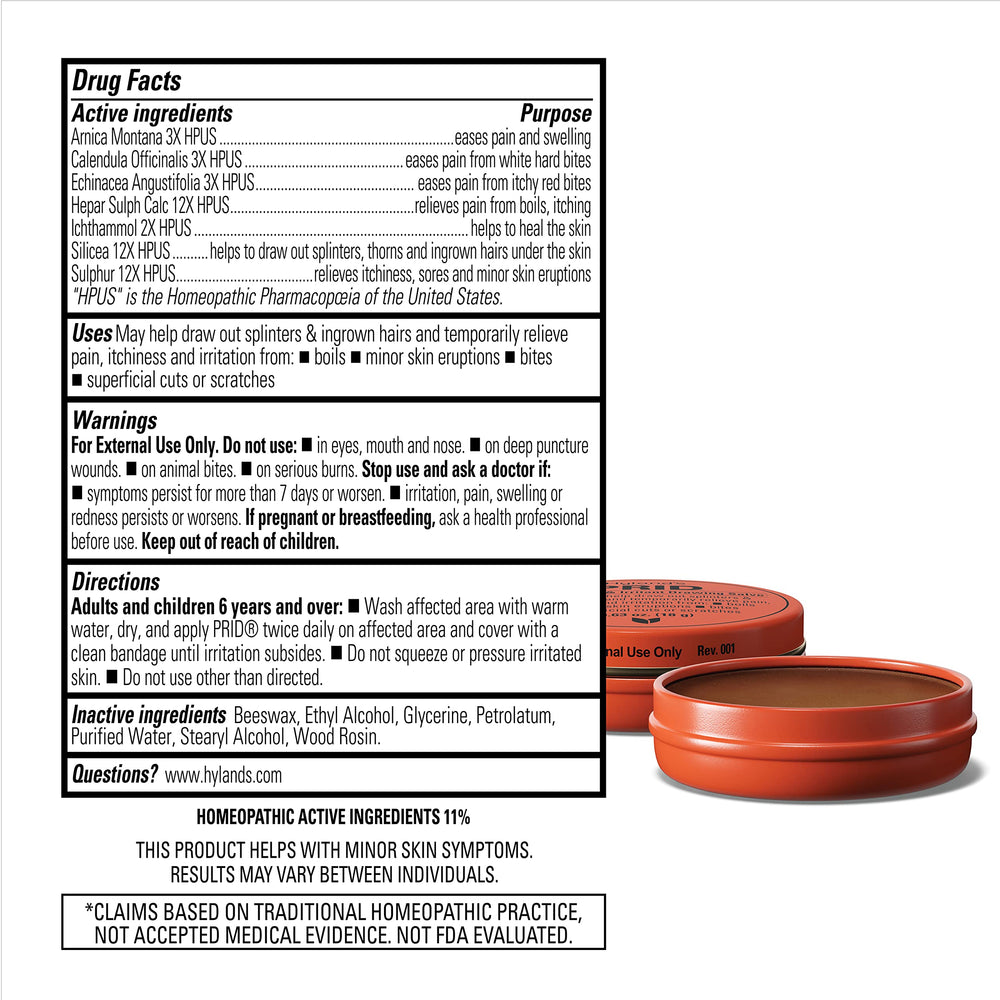 Front view of Hyland's PRID Drawing Salve Naturals bottle for 2-pack
