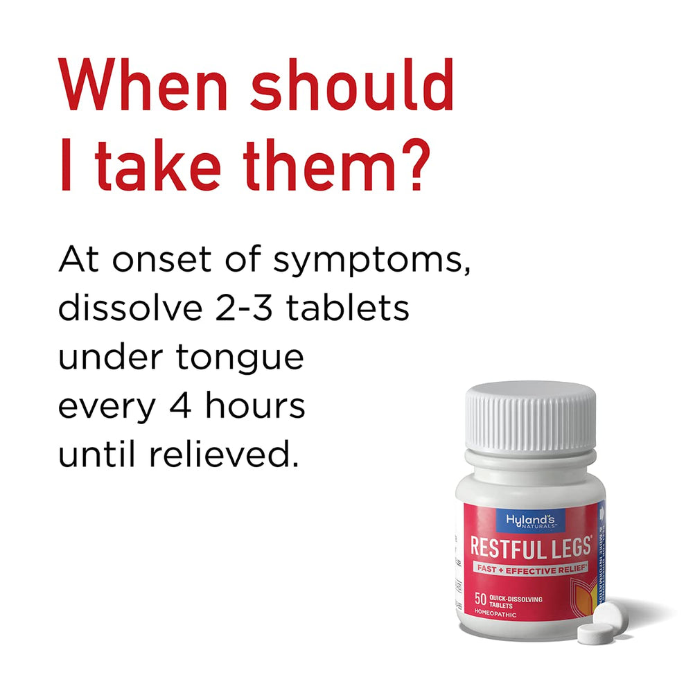 Hyland's Restful Legs label close-up highlights natural ingredients and safe homeopathic design