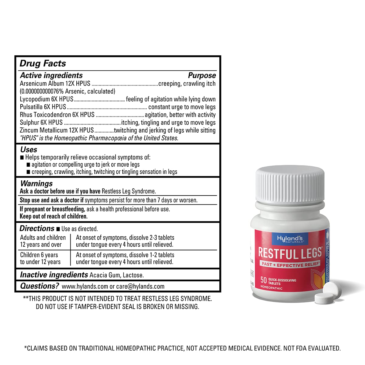 Hyland's Restful Legs tablets dissolving in mouth demonstrate quick relief for leg sensations