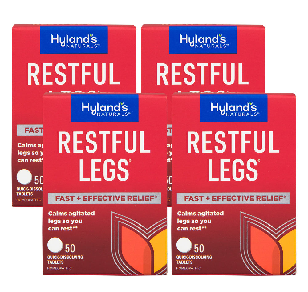 Hyland's Restful Legs tablets pack4 front view showing convenient relief option for leg comfort