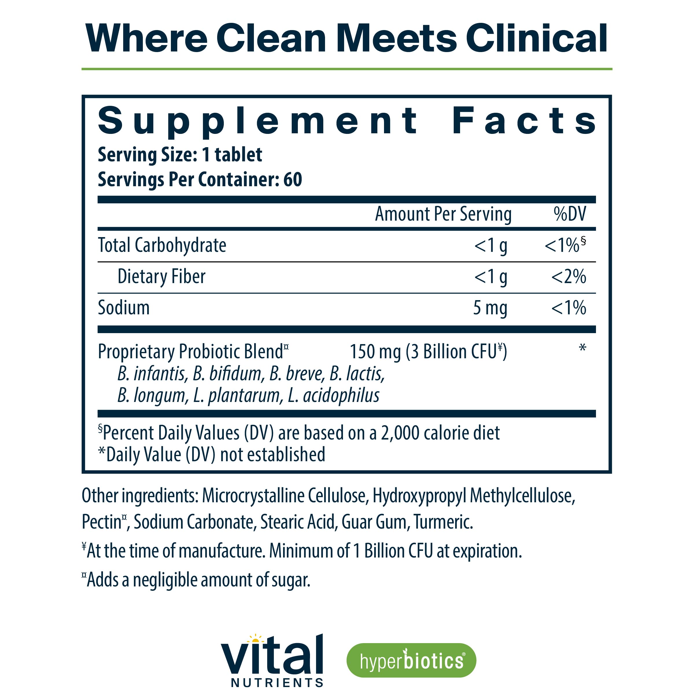 60-tablet bottle packaging for Hyperbiotics Vital Nutrients probiotic