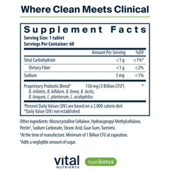 60-tablet bottle packaging for Hyperbiotics Vital Nutrients probiotic