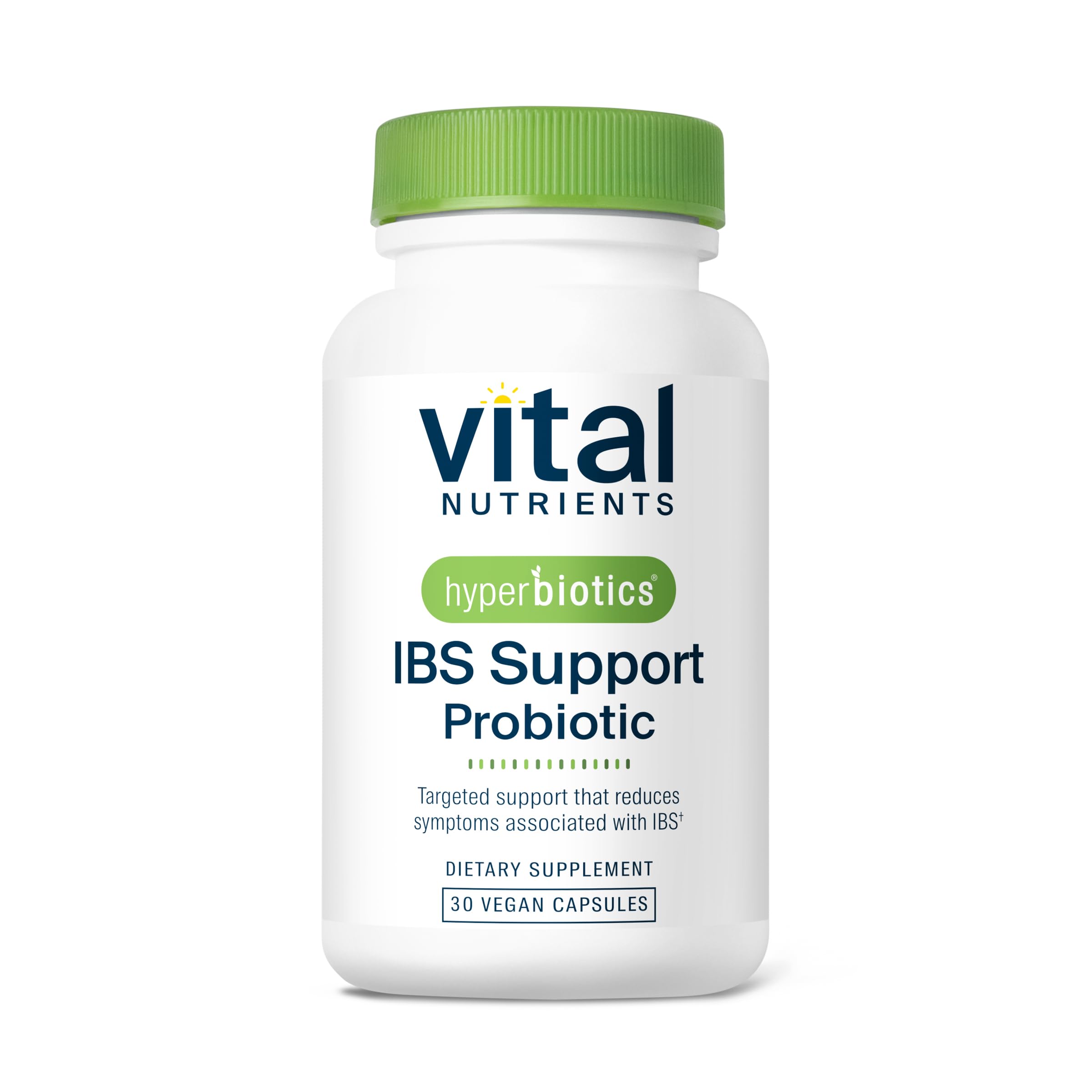 Front view of Hyperbiotics Vital Nutrients IBS Probiotic bottle