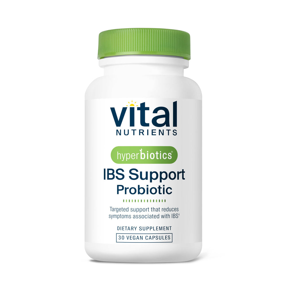 Front view of Hyperbiotics Vital Nutrients IBS Probiotic bottle