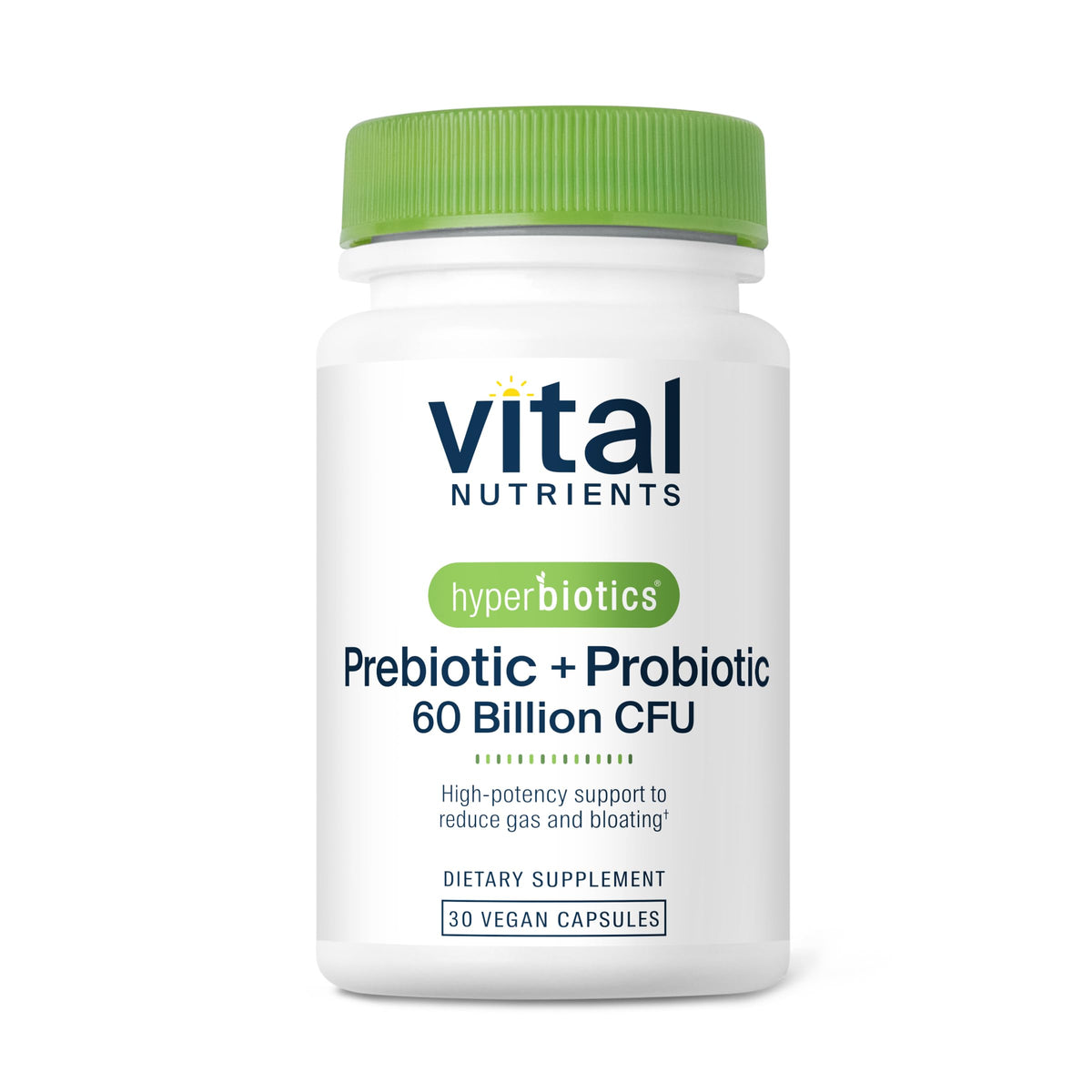 Packaging for Hyperbiotics Vital Nutrients Prebiotic & Probiotic – 60B CFU, 30 vegan capsules