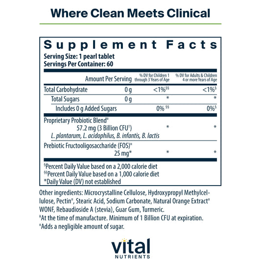 Orange-flavor, sugar-free Pro Kids Probiotic label