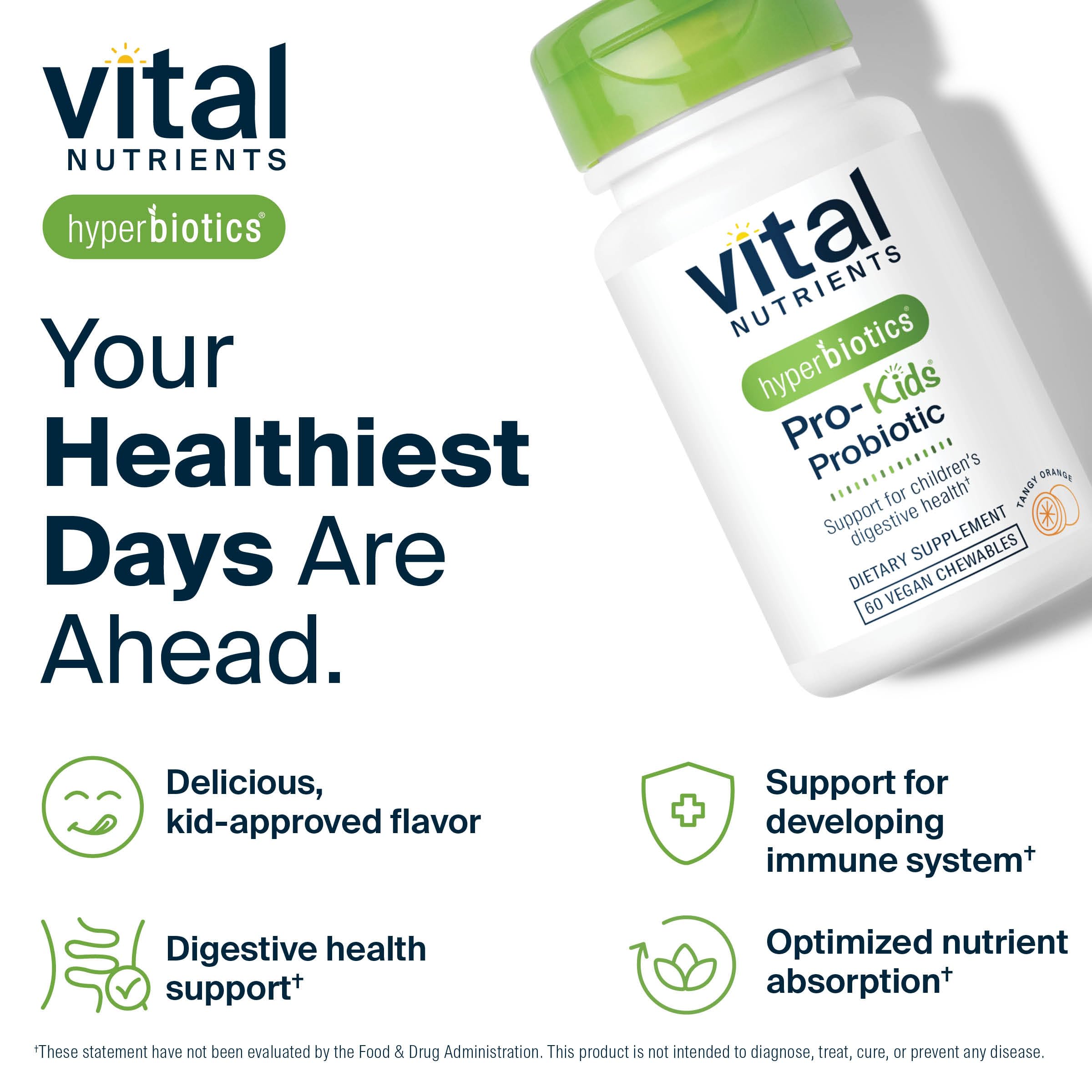 Vegan and non-GMO status icons for the probiotic