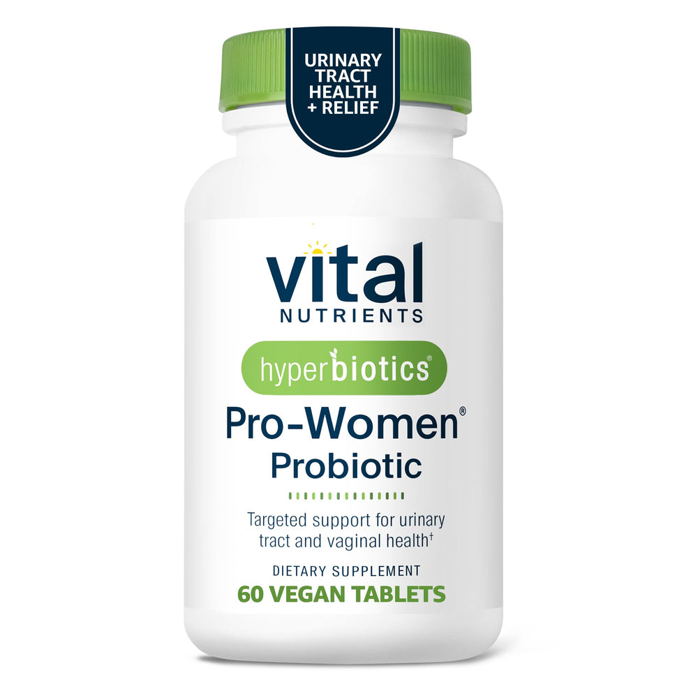 Hyperbiotics Vital Nutrients Pro Women bottle shown for daily probiotic support in women's health.