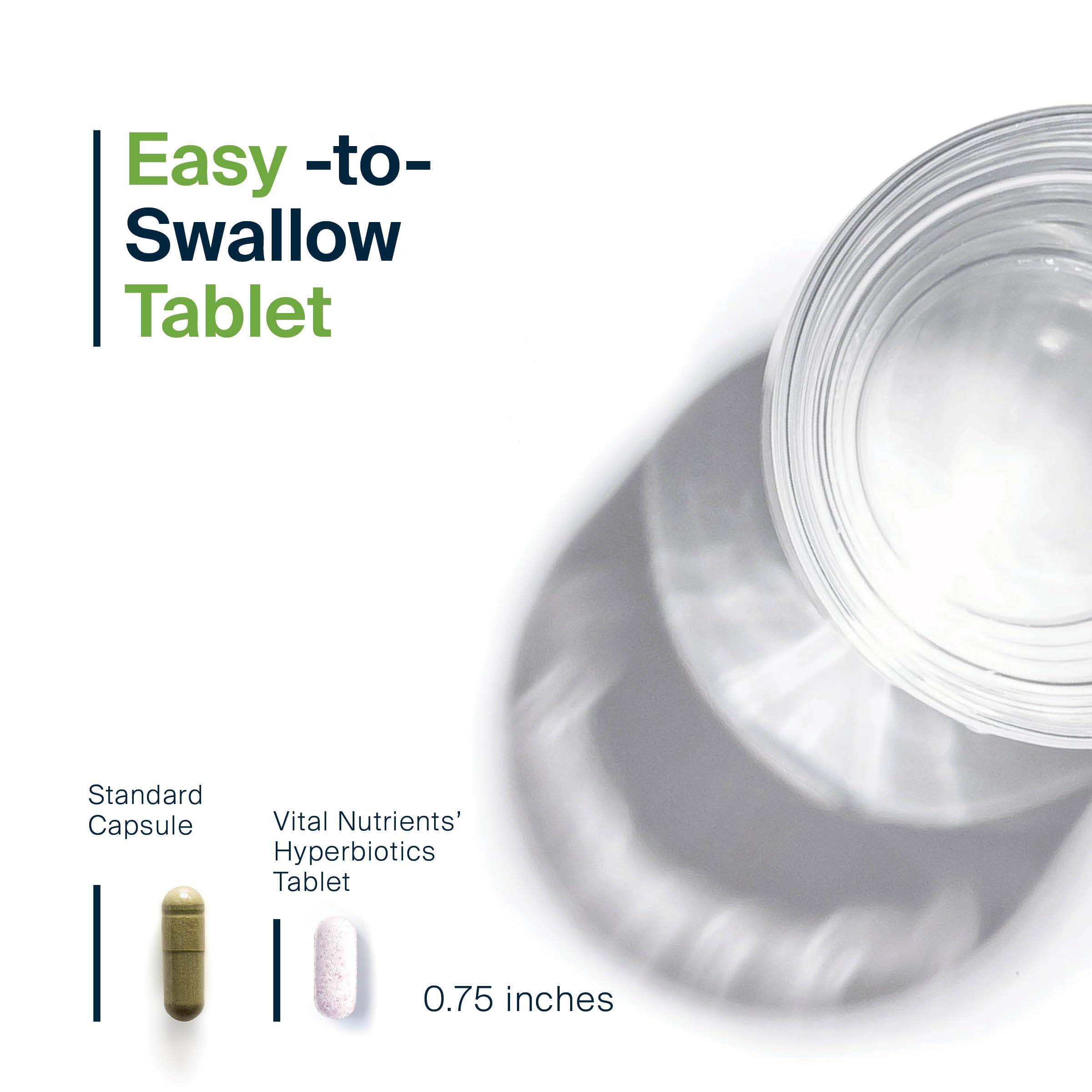 Hyperbiotics Pro Women tablet spill highlights convenient one-per-day intake.