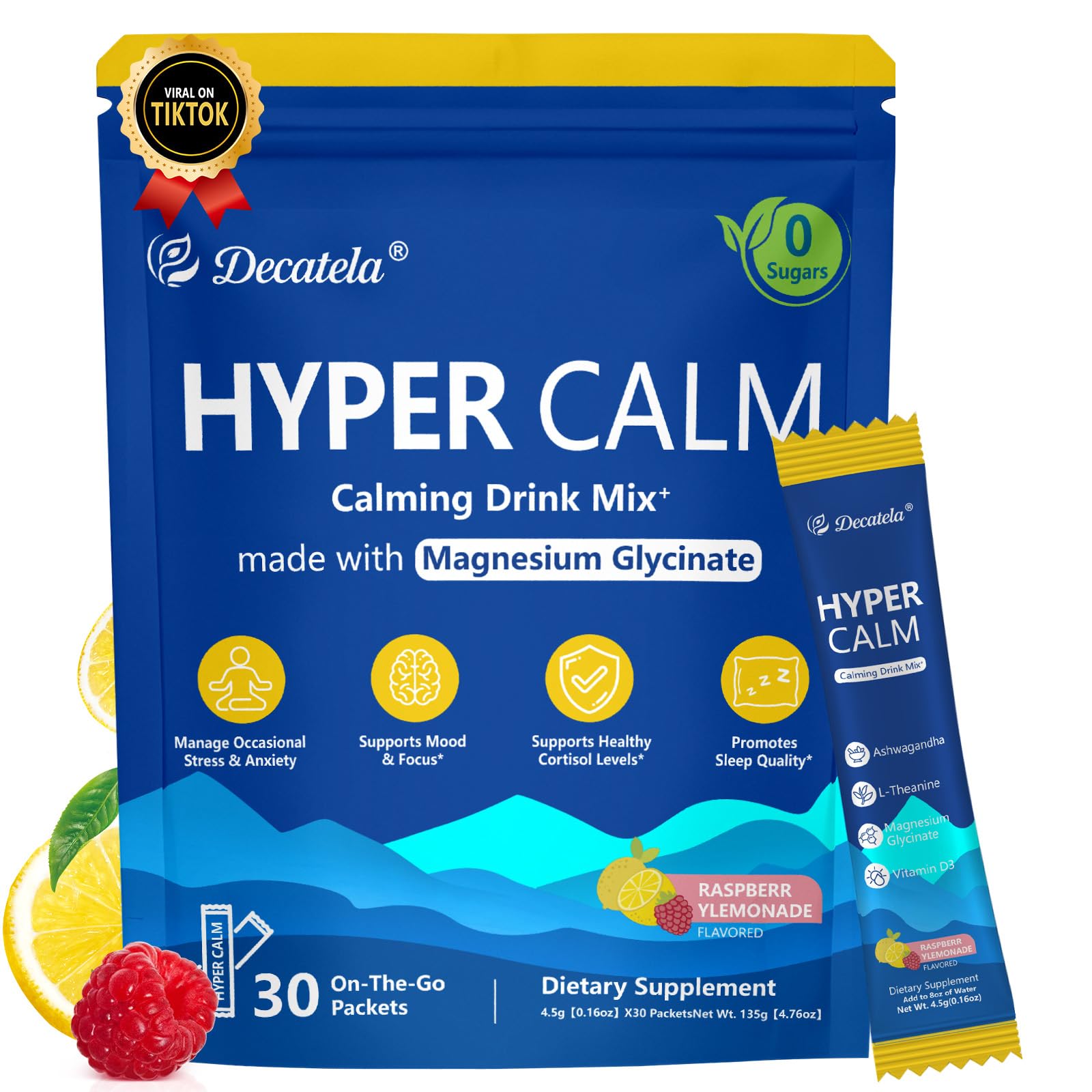 HyperCalm Raspberry Lemonade stick packs, front view