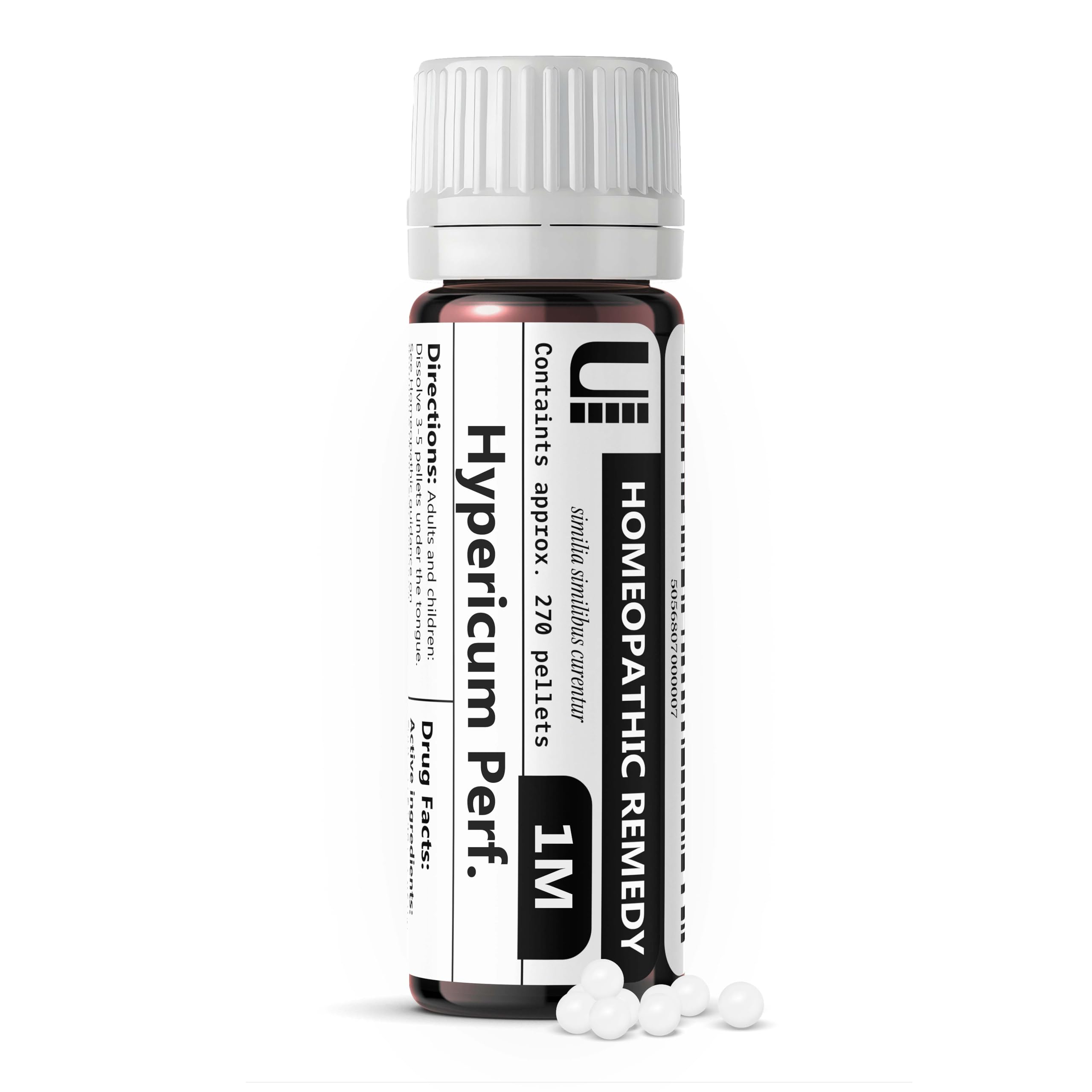 Hypericum perforatum 1M homeopathic remedy bottle with 270 lactose-free pellets