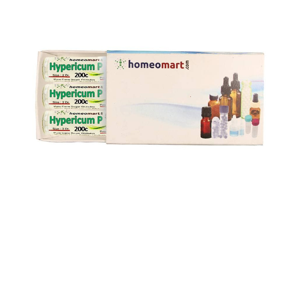 Hypericum perforatum homeopathy pellets in 200C potency in a glass vial
