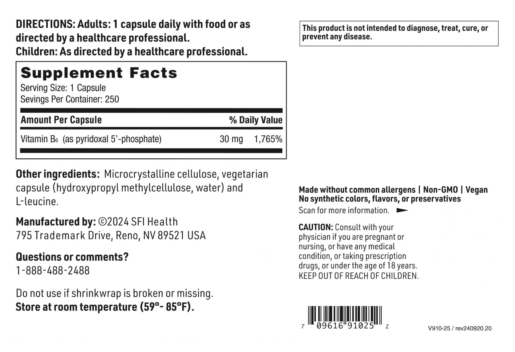 Hypoallergenic Klaire Labs P-5-P label