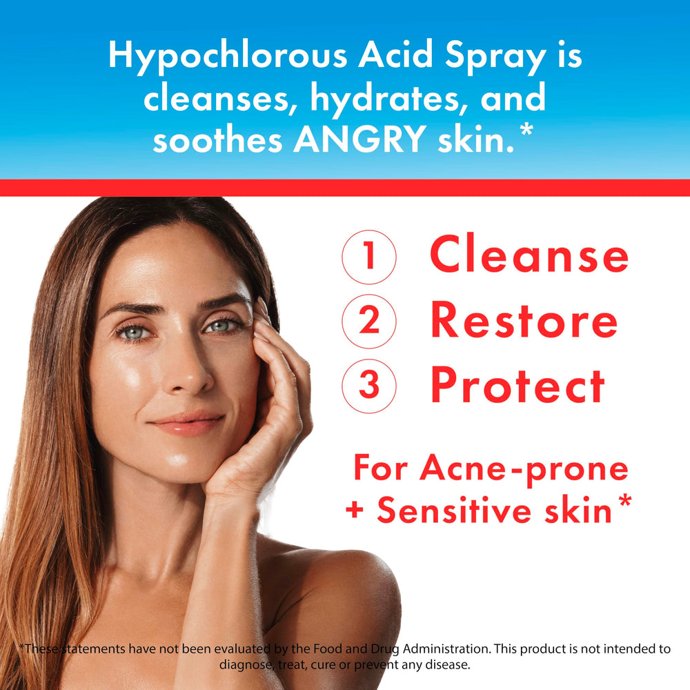 User applying HypoClear spray to eyelids for gentle refreshment.