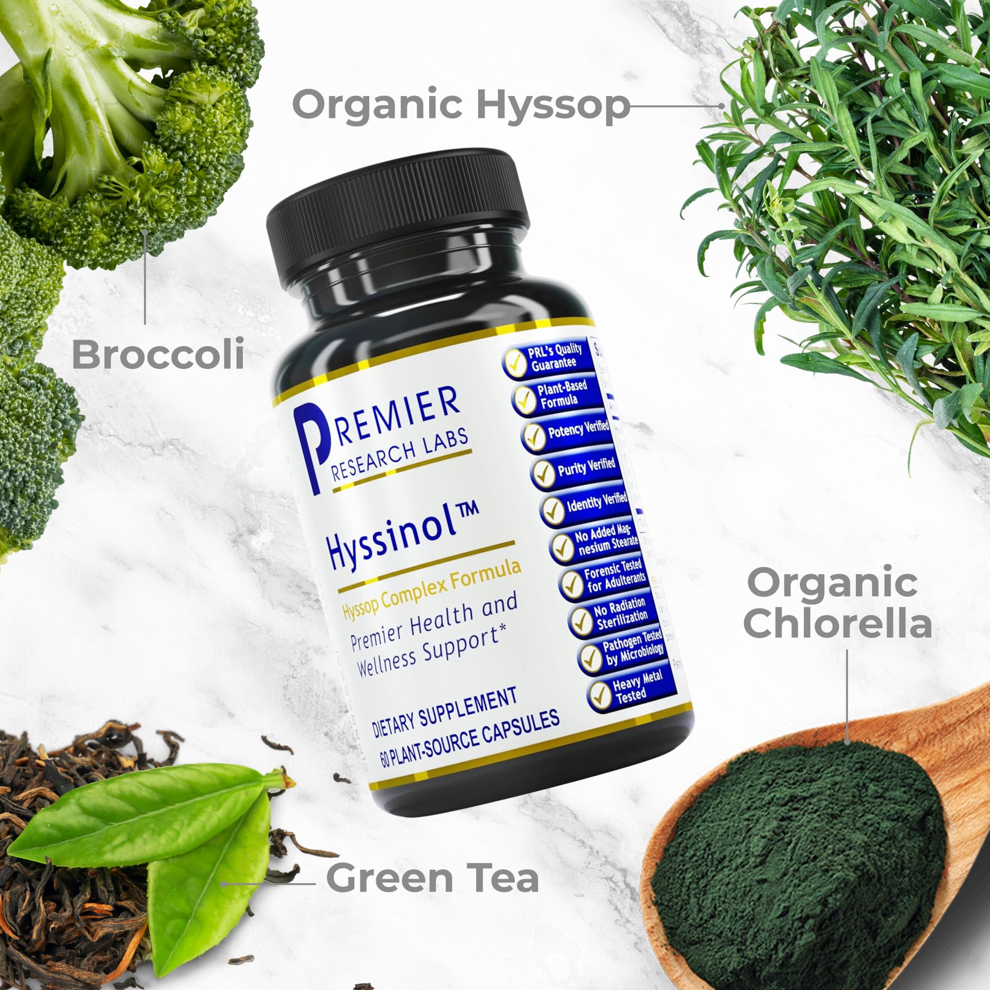 Hyssop and green tea extract ingredients used in Hyssinol