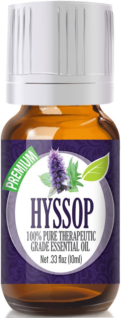 Hyssop essential oil in a 10ml amber glass bottle with built-in eyedropper