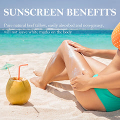 HZENPPOR beef tallow sunscreen at the beach for non-sticky protection.