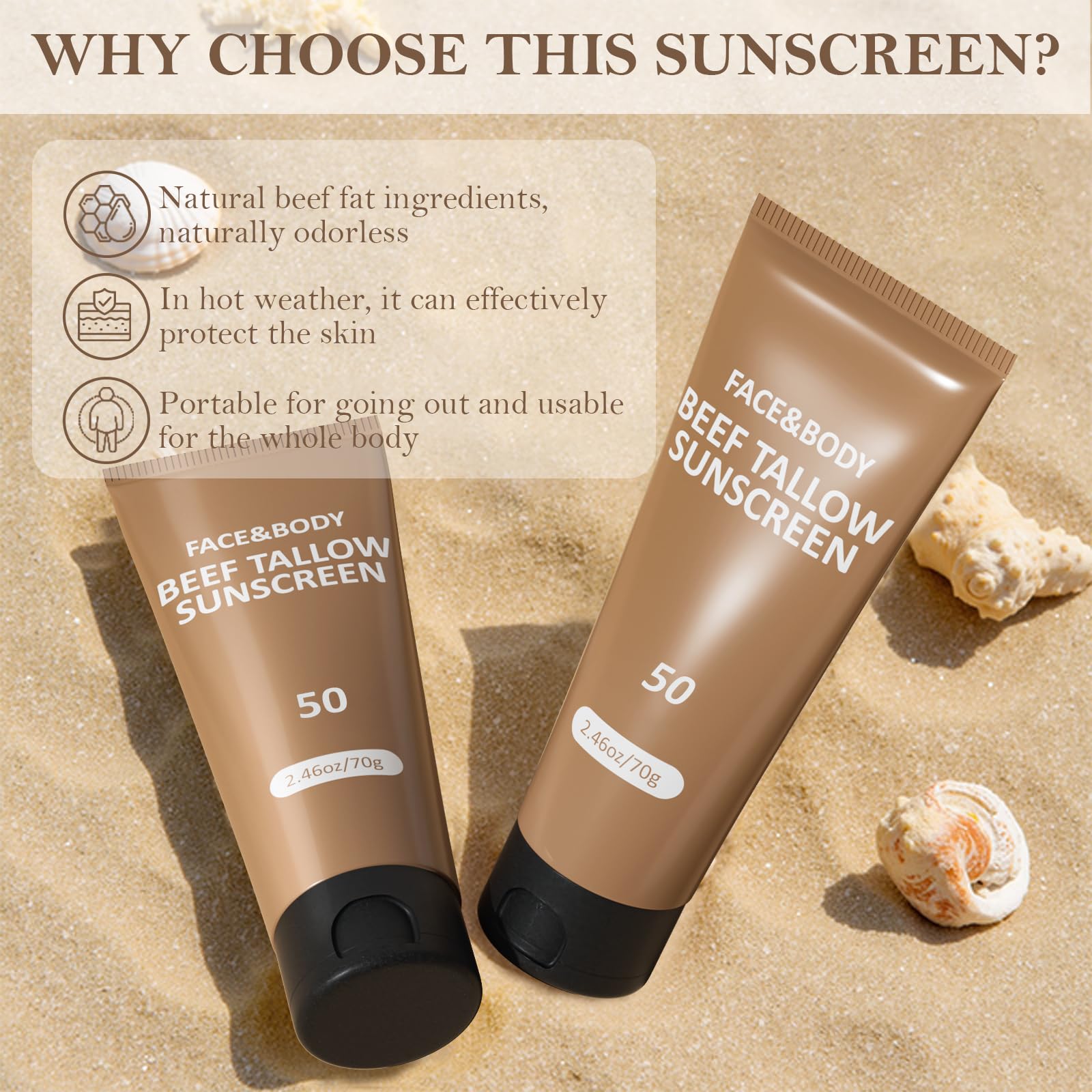 HZENPPOR beef tallow sunscreen applied to face with a non-greasy finish.