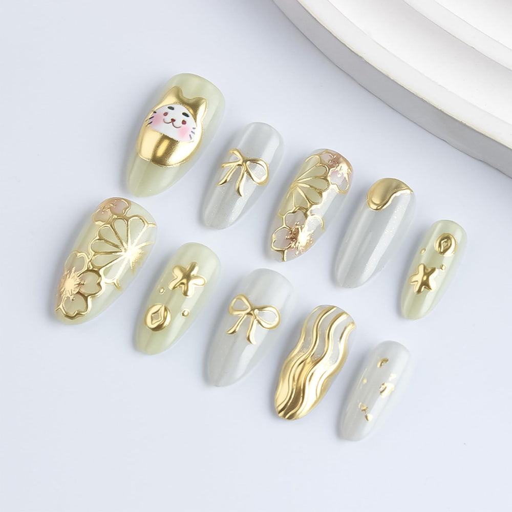 HZJXRT Money Cat Nails with 3D bow tie accents for playful upgrade.