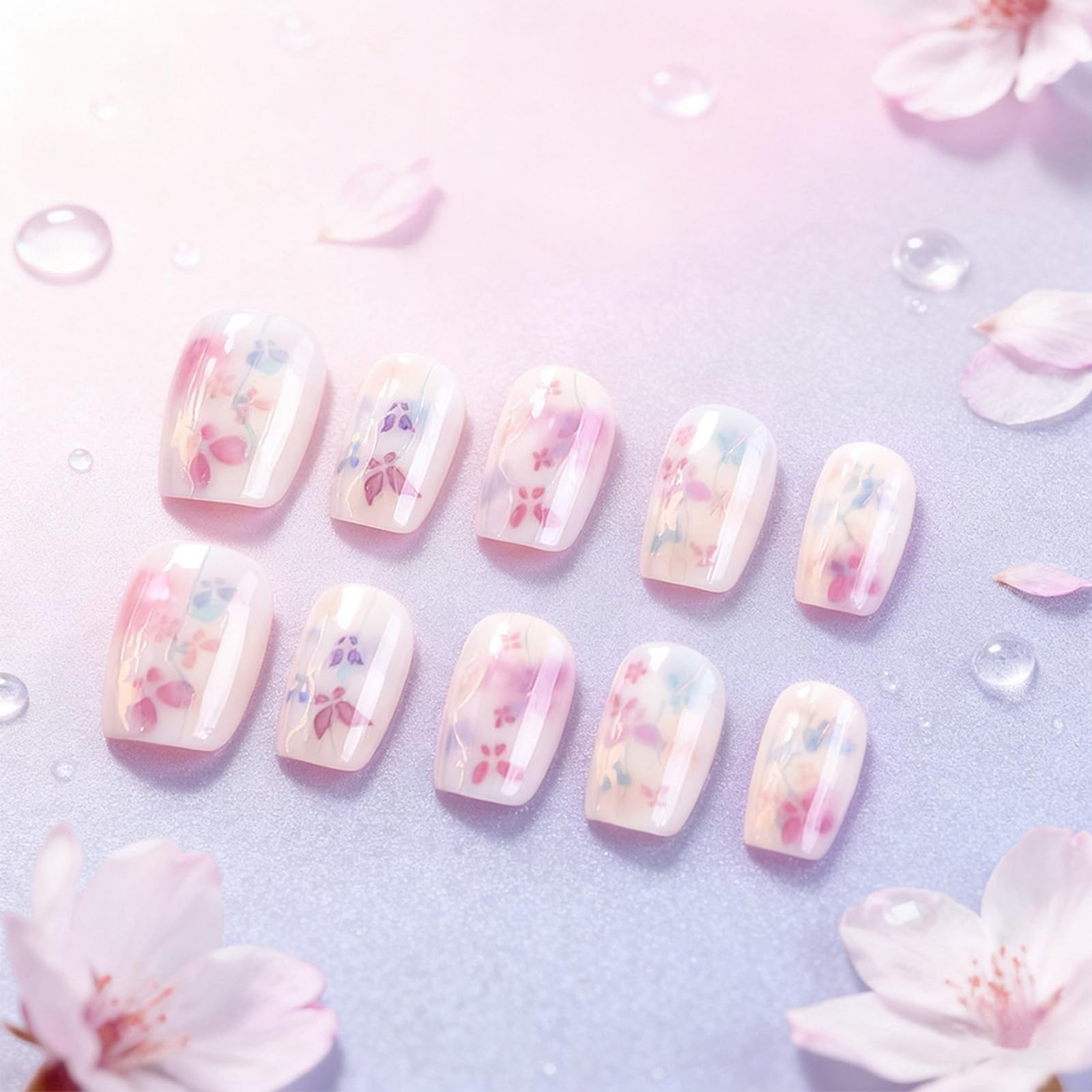 HZJXRT Valentines butterfly nails on short square tips for at-home salon-style manicure