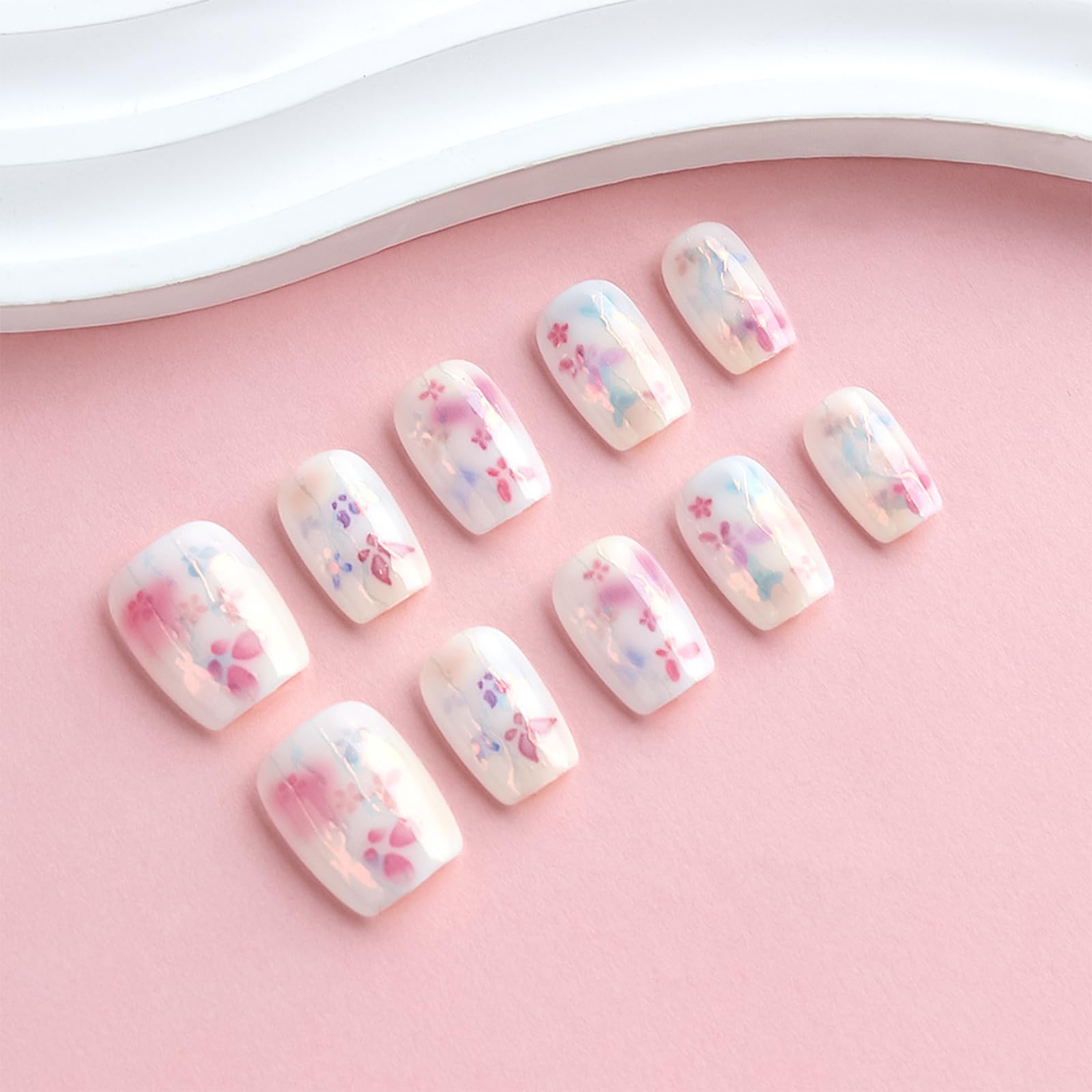 HZJXRT Pink gradient nails with glossy finish for daily elegance